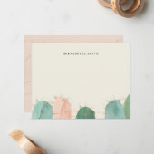 Trendy Cactus Pink Stationery Note Kaart Notitiekaartje (Voorkant / Achterkant in situ)