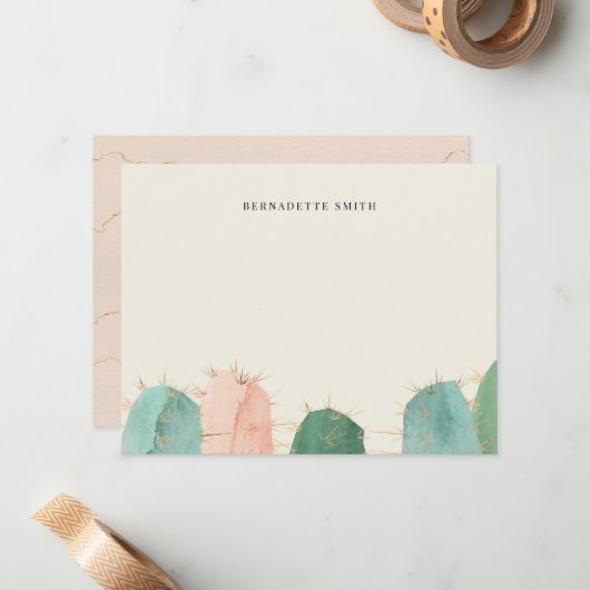 Trendy Cactus Pink Stationery Note Kaart Notitiekaartje (Voorkant / Achterkant in situ)