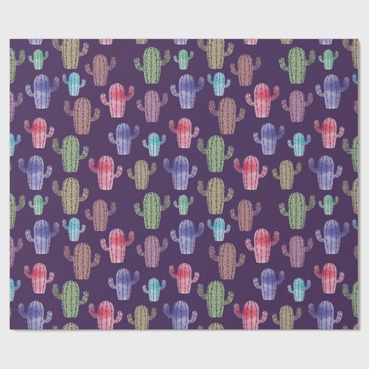 Trendy cactus waterverf tekening naadloos patroon cadeaupapier (Vlak)