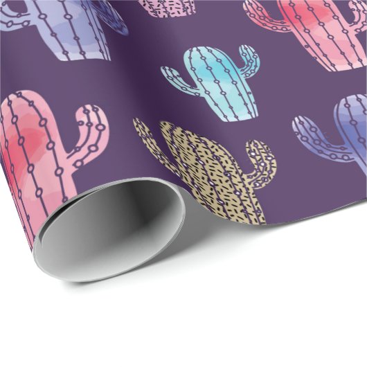 Trendy cactus waterverf tekening naadloos patroon cadeaupapier (Rol Hoek)