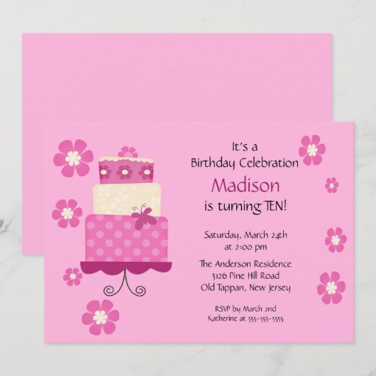 Trendy Cake Birthday Uitnodiging (Voorkant / Achterkant)
