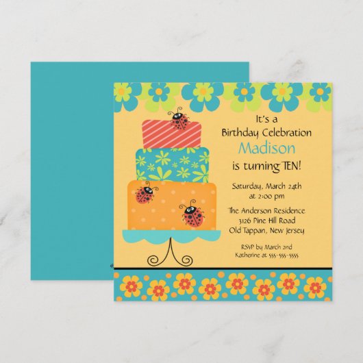 Trendy Cake Birthday Uitnodiging (Voorkant / Achterkant)