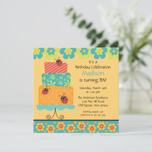 Trendy Cake Birthday Uitnodiging (Staand voorkant)