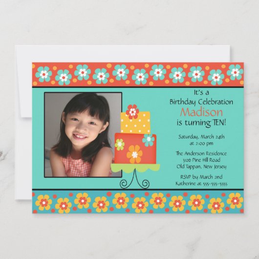 Trendy Cake Photo Birthday Invitation Kaart (Voorkant)