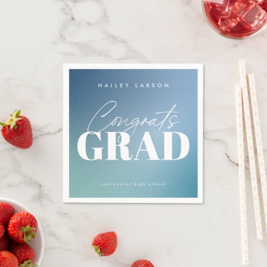 Trendy Calligrafie Blue Gradient Afstuderen Servet (Insitu)