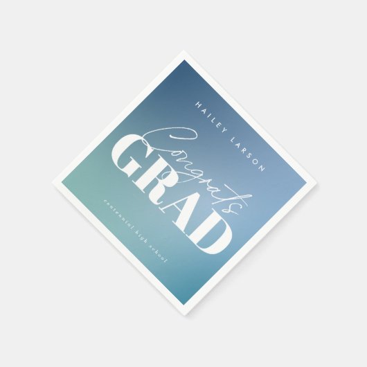 Trendy Calligrafie Blue Gradient Afstuderen Servet (Hoek)