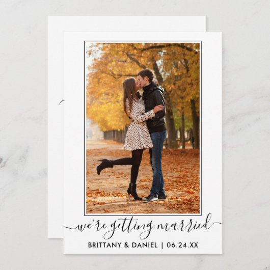 Trendy Calligrafiescript dat Gehuwd wordt Save The Date (Voorkant / Achterkant)