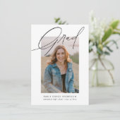 Trendy Calligraphy Drie Foto Budget Afstuderen Kaart (Staand voorkant)
