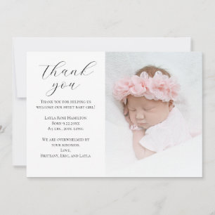 Trendy Calligraphy Foto Baby Shower Bedankkaart