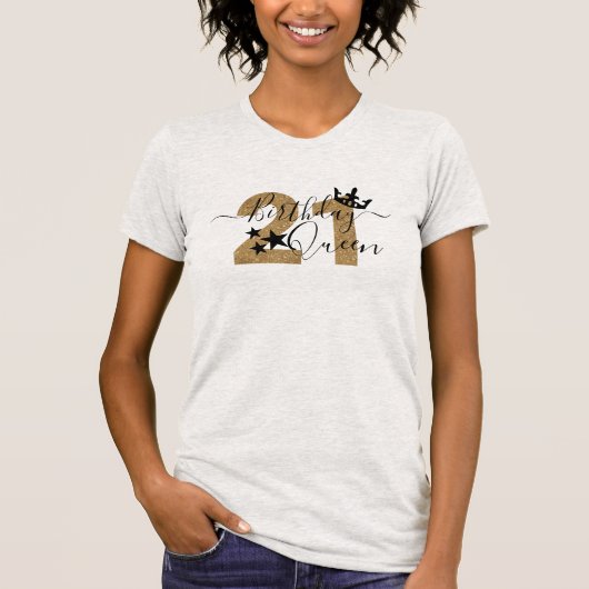 Trendy Calligraphy Gold 21 Birthday Queen Crown T-shirt (Voorkant)