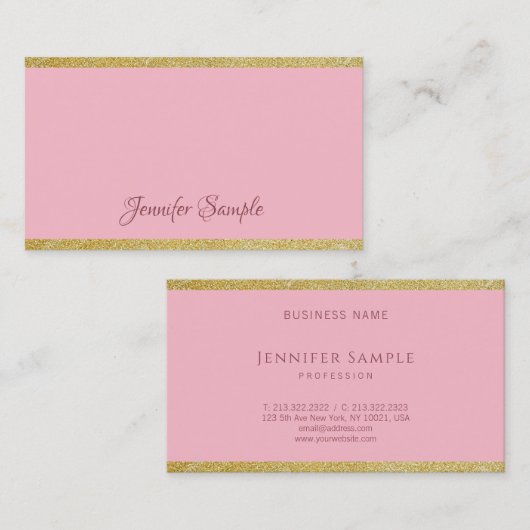 Trendy Calligraphy Gold Glitter Modern Sjabloon Visitekaartje (Voorkant / Achterkant)