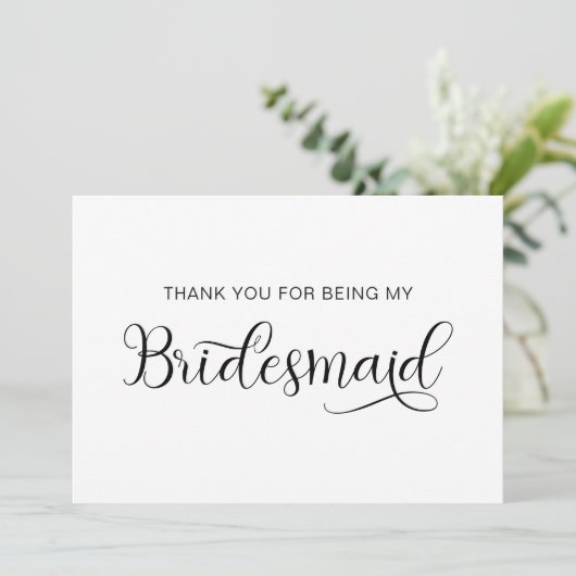 Trendy Calligraphy Hart Swash Bruidsmeisje Bedankkaart (Staand voorkant)