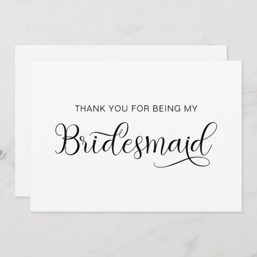 Trendy Calligraphy Hart Swash Bruidsmeisje Bedankkaart (Voorkant / Achterkant)