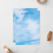 Trendy Calligraphy Script Name Blue Sky Clouds Notitiekaartje (Voorkant / Achterkant in situ)