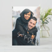 Trendy Calligraphy Script Photo Save the Date Kaart (Staand voorkant)