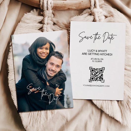 Trendy Calligraphy Script Photo Save the Date Kaart