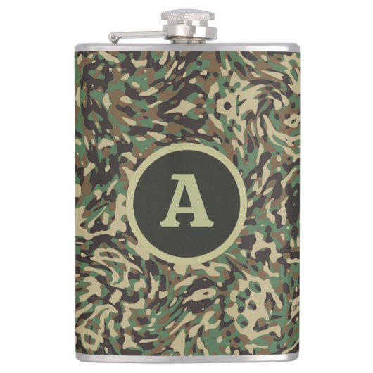 Trendy Camouflage Groen Gepersonaliseerd Letter Heupfles (Voorkant)