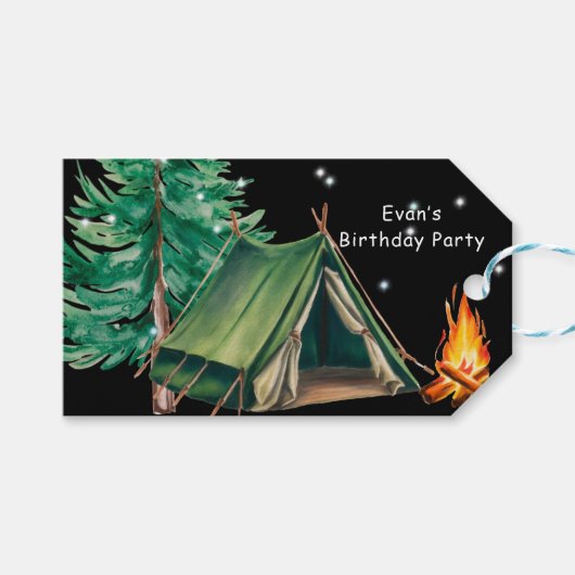 Trendy Camp Out Boy's Verjaardagsfeestje Dank u Cadeaulabel (Voorkant (Horizontaal))