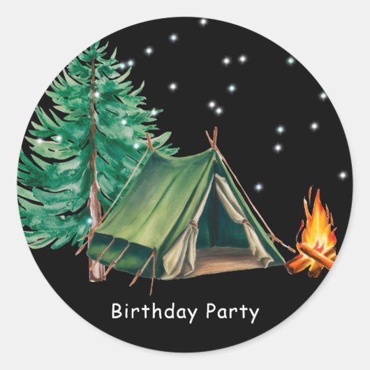 Trendy Camp Out Boy's verjaardagsfeestje Ronde Sticker (Voorkant)