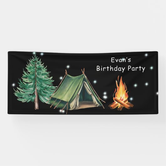 Trendy Camp Out Boy's verjaardagsfeestje Spandoek (Horizontaal)