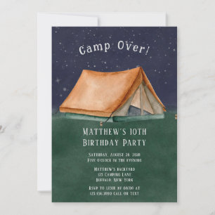 Trendy Camp over Sleep Over Boy Birthday Party Kaart
