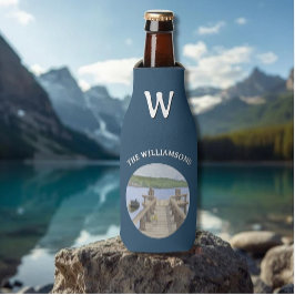Trendy Can Cooler Watercolor Dock Lake Mountains 