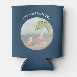 Trendy Can Cooler Watercolor Ocean Beach Flamingo