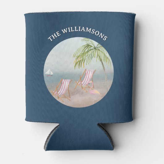 Trendy Can Cooler Watercolor Ocean Beach Flamingo (Voorkant)