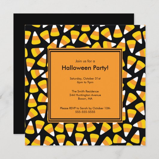 Trendy Candy Corn Halloween Invitation Kaart (Voorkant / Achterkant)