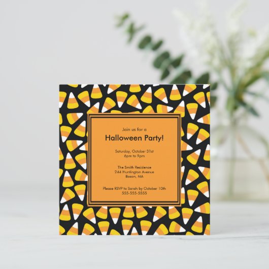 Trendy Candy Corn Halloween Invitation Kaart (Staand voorkant)