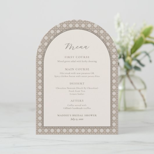 Trendy Cane Weave Rattan Vrijgezellenfeest Menu Ka Kaart (Staand voorkant)