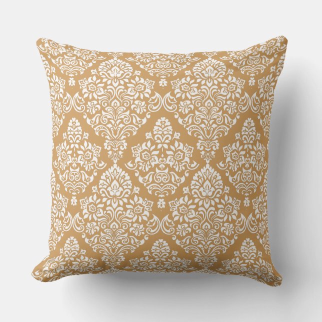 Trendy Carmel brown and White Damask Pattern Kussen (Voorkant)