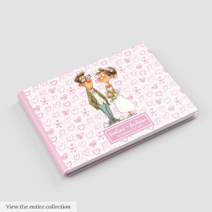 Trendy Cartoon Quirky Bruid Groom Gastboek Gastenboek