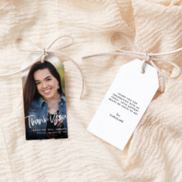Trendy Casual Script Afstuderen Foto Dank u Cadeaulabel