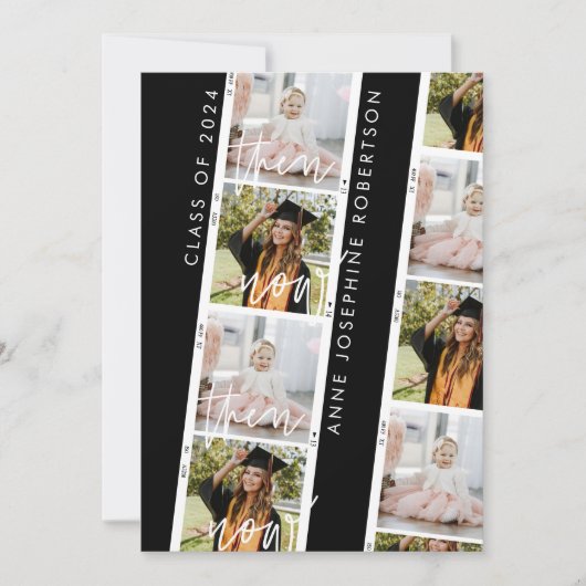 Trendy Casual Toen En Nu Afstudeer Uitnodiging (Voorkant)