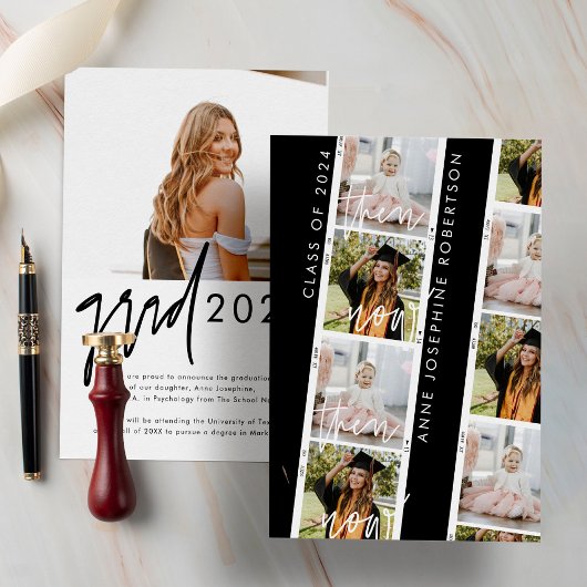 Trendy Casual Toen En Nu Afstudeer Uitnodiging