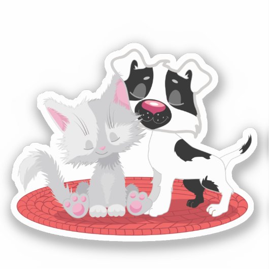 Trendy Cat en Dog Square Sticker (Voorkant)