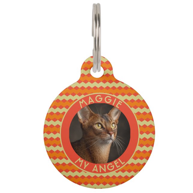Trendy Cat Gift Chevron Pattern Huisdierpenning (Voorkant)