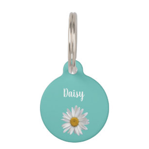 Trendy Cat White Daisy Cute Kat Blauwgroen Groen Huisdierpenning