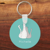 Trendy Cats Monogram Katten Blauwgroen Groen Sleutelhanger (Voorkant)