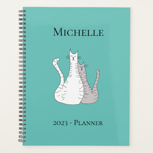 Trendy Cats Personalized Blauwgroen Green Planner (Voorkant)