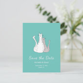 Trendy Cats Tekening Bruiloft Bewaar de Datum Blau Aankondigingskaart (Staand voorkant)