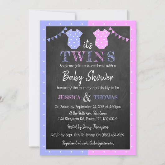 Trendy Chalkboard Boy & Girl Twins Baby shower Kaart (Voorkant)