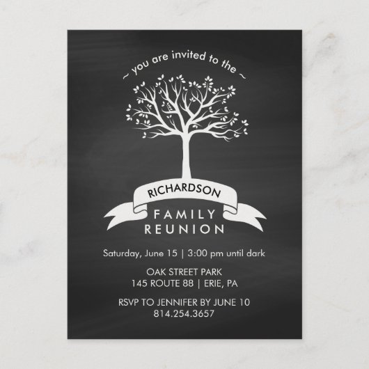 Trendy Chalkboard Family Reunion met Tree Uitnodiging Briefkaart (Voorkant)
