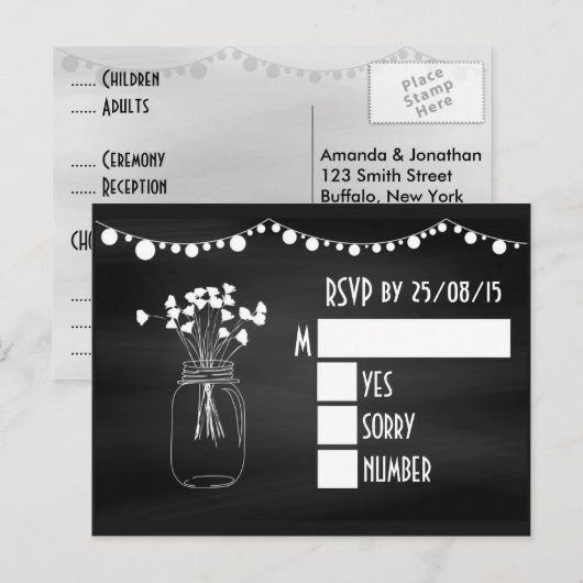 Trendy Chalkboard Mason Jar Wedding RSVP Uitnodiging Briefkaart (Voorkant / Achterkant)