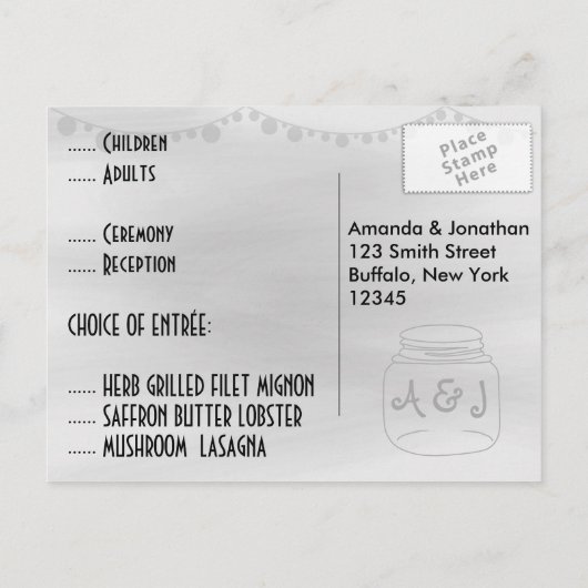 Trendy Chalkboard Mason Jar Wedding RSVP Uitnodiging Briefkaart (Achterkant)