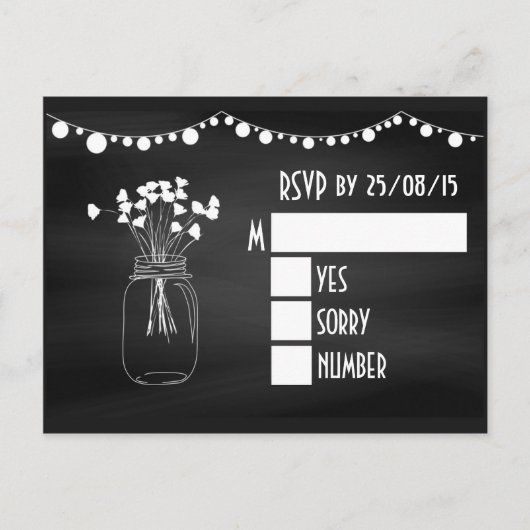 Trendy Chalkboard Mason Jar Wedding RSVP Uitnodiging Briefkaart (Voorkant)