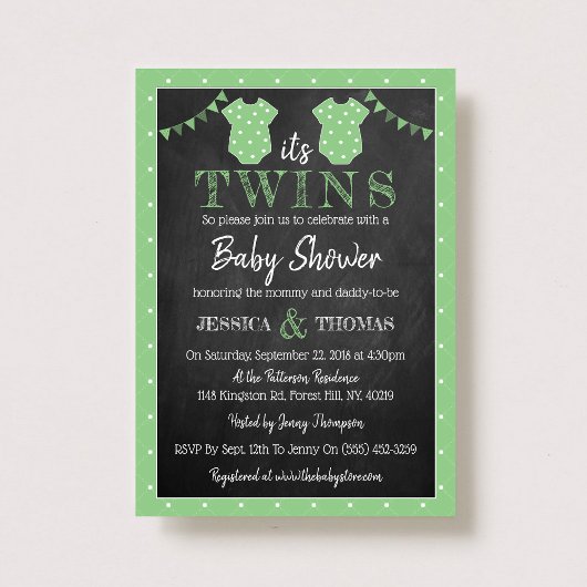 Trendy Chalkboard Neutral Twins Baby shower Kaart
