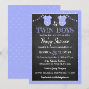 Trendy Chalkboard Twin Boys Baby shower Kaart