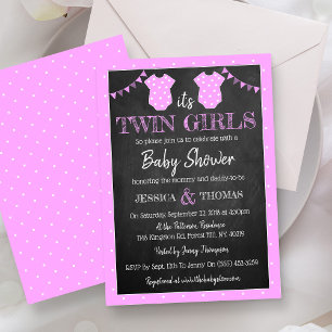 Trendy Chalkboard Twin Girls Baby shower Kaart